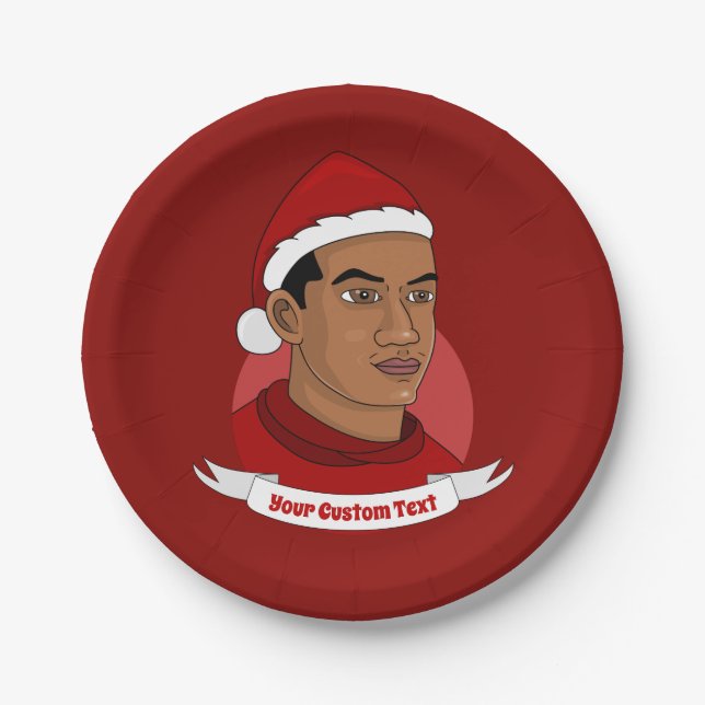 Assiettes En Carton Un homme avec le Père Noël casquette dessin animé (Devant)