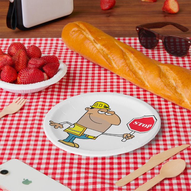 Assiettes En Carton Un Homme Avec Un Signe Stop (Créateur téléchargé)