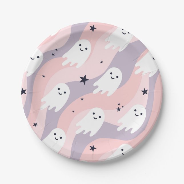 Assiettes En Carton Un joli fantôme d'Halloween Super (Devant)