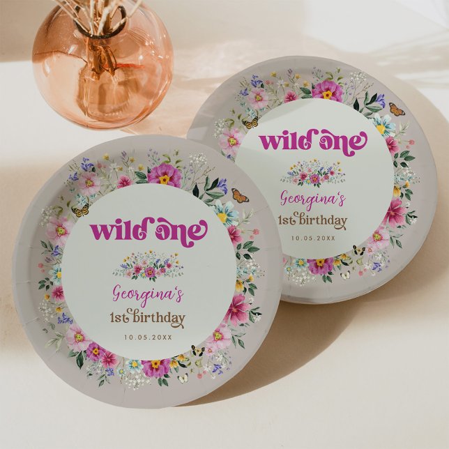 Assiettes En Carton Un jour d'anniversaire pour le Fleur sauvage Vinta (Créateur téléchargé)