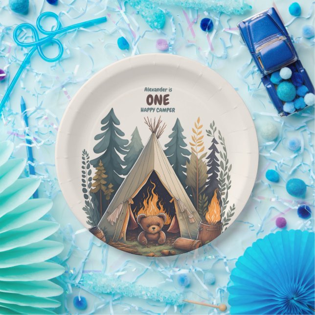 Assiettes En Carton Un Joyeux Camper Bois Garçons 1er anniversaire (Fête)