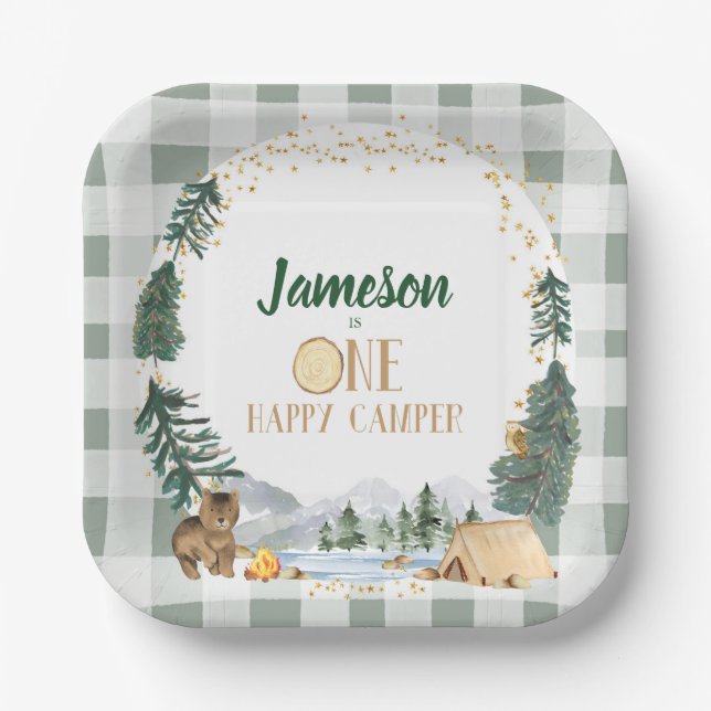 Assiettes En Carton Un Joyeux Camper Plaques de fête d'anniversaire (Recto)