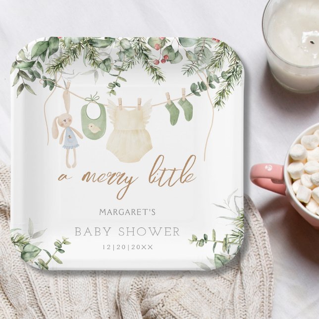 Assiettes En Carton Un joyeux petit | Baby shower d'hiver pour filles  (Créateur téléchargé)