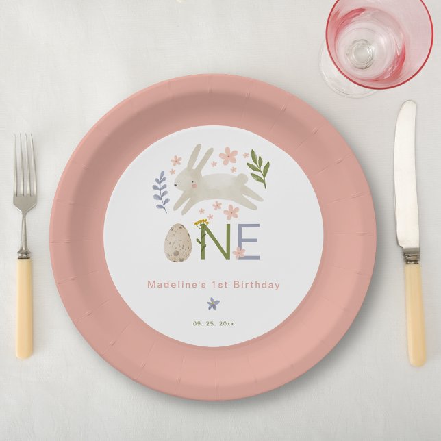 Assiettes En Carton Un lapin est une mignonne fille 1er anniversaire (Créateur téléchargé)