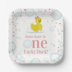 Assiettes En Carton Un Lucky Canard rose Premier anniversaire fête