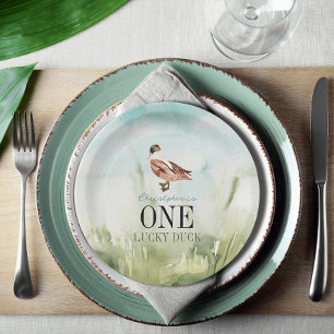 Assiettes En Carton Un Lucky Duck Watercolor garçon 1er anniversaire