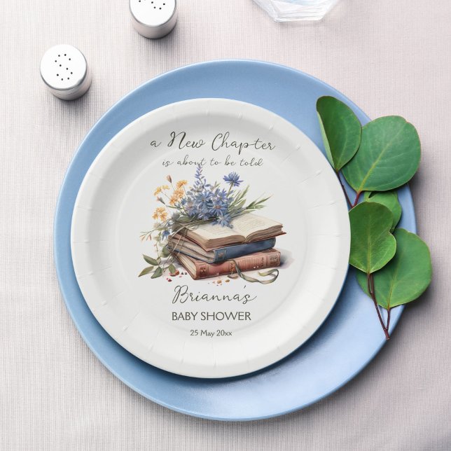 Assiettes En Carton Un nouveau baby shower de chapitre (A new chapter story book baby shower monogram printed paper plates personalized decor book theme)