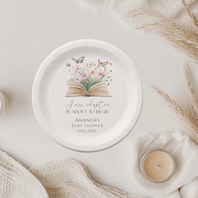 Assiettes En Carton Un nouveau Baby shower de livre d'histoires (Créateur téléchargé)