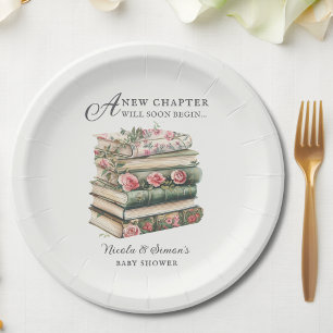 Assiettes En Carton Un nouveau chapitre Baby shower de thème du livre