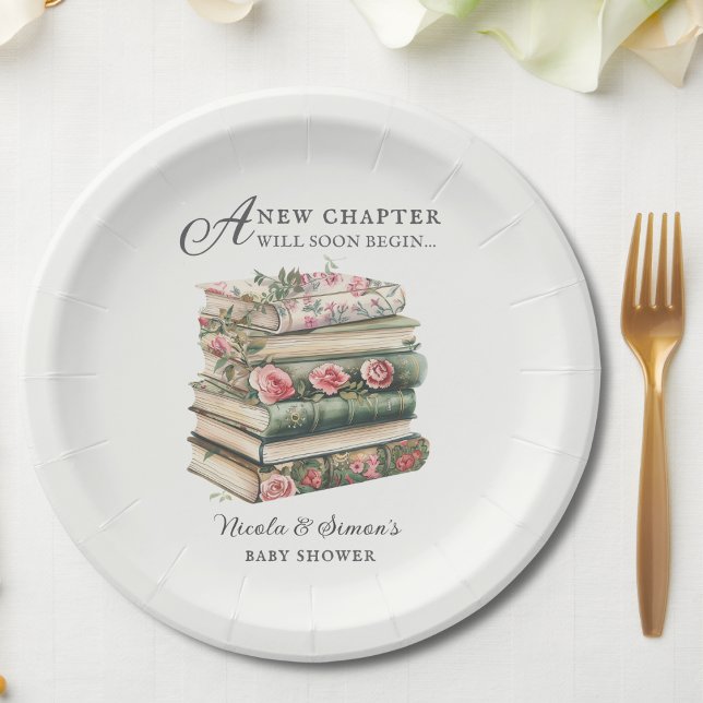 Assiettes En Carton Un nouveau chapitre Baby shower de thème du livre (Créateur téléchargé)