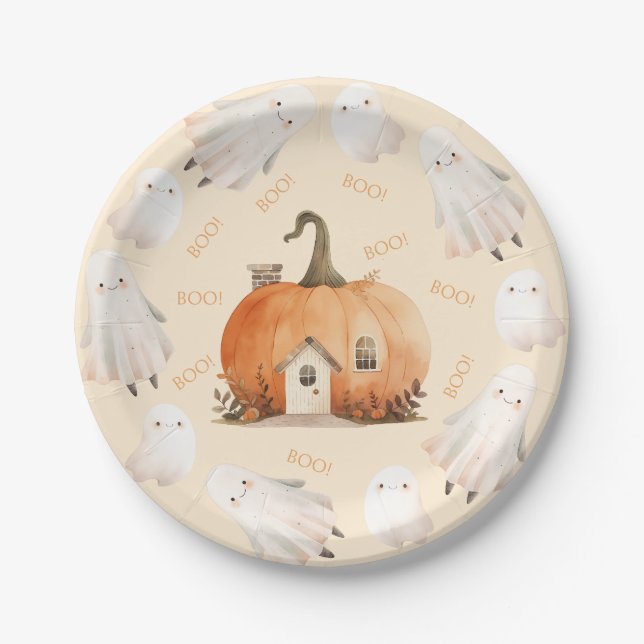 Assiettes En Carton Un petit Baby shower Boo Halloween (Devant)