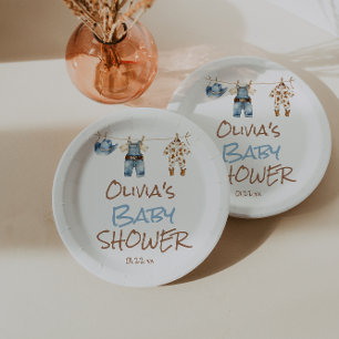 Assiettes En Carton Un petit Baby shower Brown Cowboy Bleu