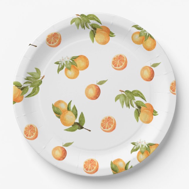 Assiettes En Carton Un petit Baby shower Cutie Oranges (Devant)