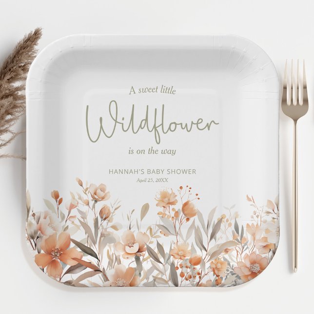 Assiettes En Carton Un petit Baby shower de fille Fleur sauvage (Créateur téléchargé)
