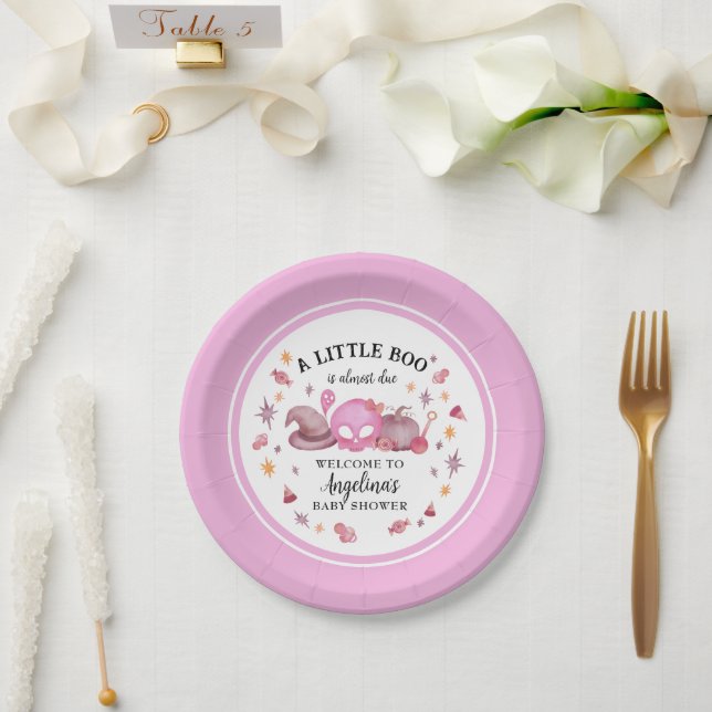 Assiettes En Carton Un petit Baby shower d'Halloween rose Boo (Mariage)