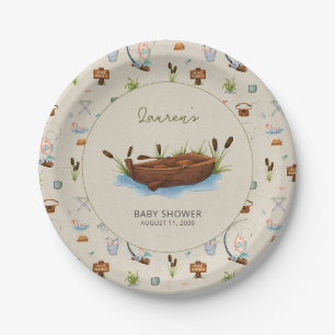 Assiettes En Carton Un petit Baby shower Fisherman Watercolor Script