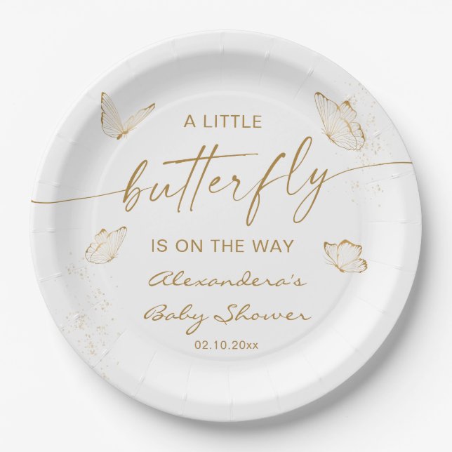 Assiettes En Carton Un petit Baby shower papillon (Devant)