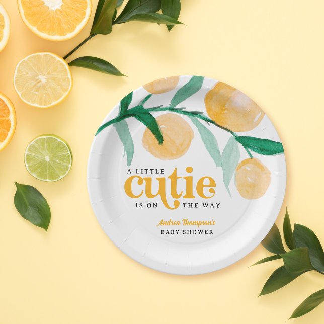 Assiettes En Carton Un petit Baby shower rétro Cutie Citrus Orange (Créateur téléchargé)