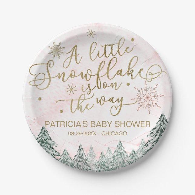 Assiettes En Carton Un petit Baby shower rose Snowflake (Devant)