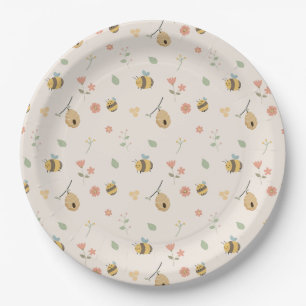 Assiettes En Carton Un petit bébé est en route, baby shower d'abeilles