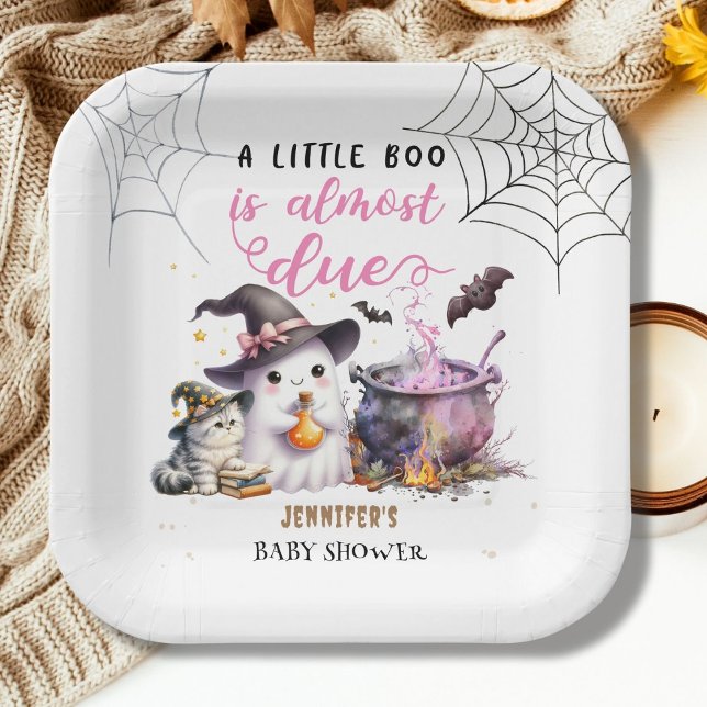 Assiettes En Carton Un Petit Boo ! Baby shower d'Halloween rose fille (Créateur téléchargé)