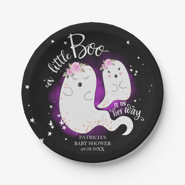 Assiettes En Carton Un Petit Boo Joli Baby shower Fille Halloween (Devant)