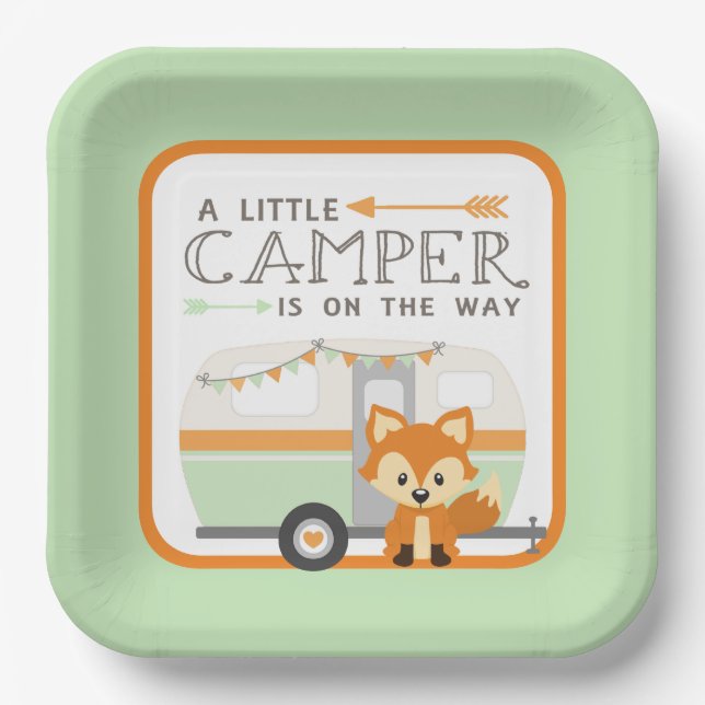 Assiettes En Carton Un Petit Camper RV Baby shower Vert (Recto)