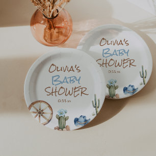 Assiettes En Carton Un petit Cowboy Bleu Brown West Baby Boy Douche