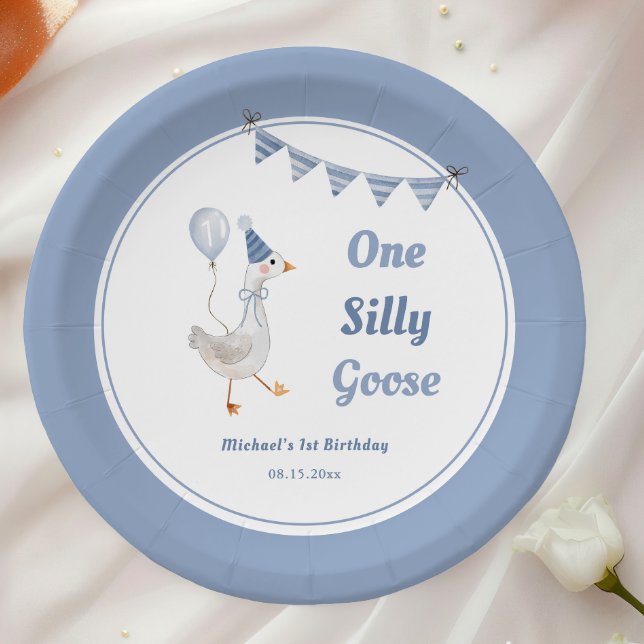 Assiettes En Carton Un petit garçon bleu oie bête 1er anniversaire (Créateur téléchargé)