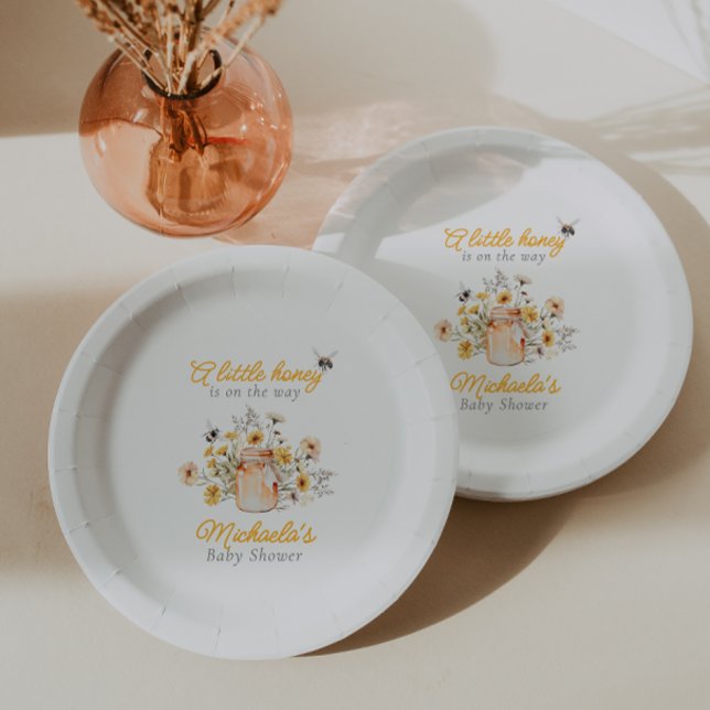 Assiettes En Carton Un Petit Miel Sur Le Chemin Baby shower Aquarelle (Créateur téléchargé)