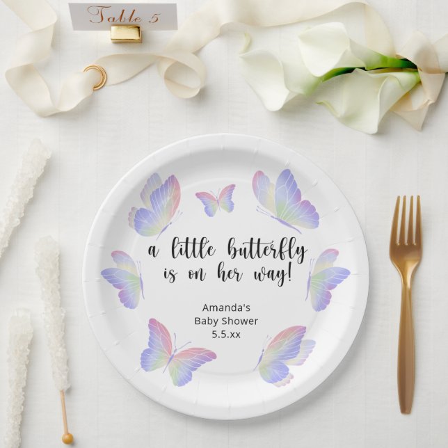 Assiettes En Carton Un petit papillon est en chemin Baby shower (Mariage)