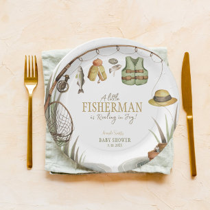 Assiettes En Carton Un Petit Pêcheur Se Déroule Dans Le Baby shower De