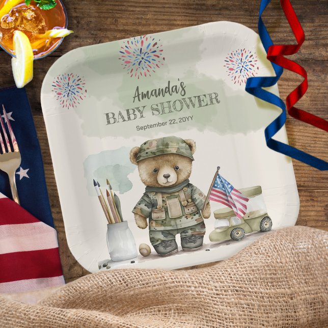 Assiettes En Carton Un Petit Soldat Boy Teddy Bear Baby shower (Créateur téléchargé)