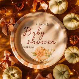 Assiettes En Carton Un peu Citrouille Bow Baby shower rose aquarelle