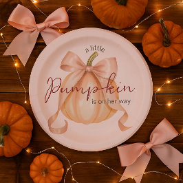 Assiettes En Carton Un peu Citrouille Bow Baby shower rose aquarelle