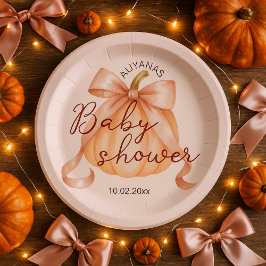 Assiettes En Carton Un peu Citrouille Bow Baby shower rose aquarelle