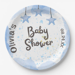 Assiettes En Carton Un peu de joie : Baby shower d'aquarelle