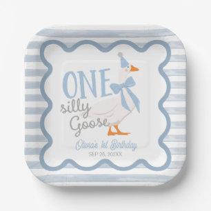 Assiettes En Carton Un Ruban Bleu d'une Oie Idiote pour le 1er Anniver