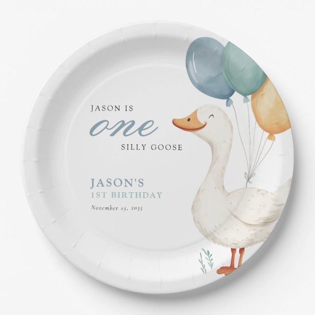 Assiettes En Carton Un sot Goose Boy 1er anniversaire (Devant)