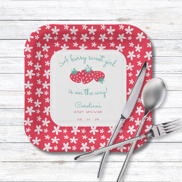 Assiettes En Carton Une Berry Sweet Girl Baby shower Fraise Floral