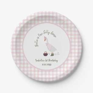 Assiettes En Carton Une Fille au Nom de Oie Folle Gingham Rose 1er Ann