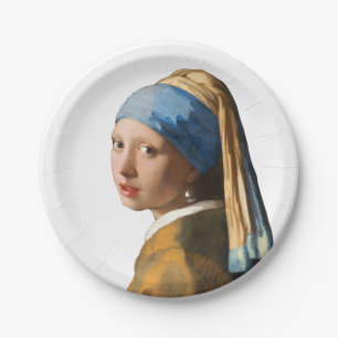 Assiettes En Carton Une fille avec un portrait à perle