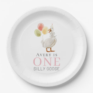 Assiettes En Carton Une fille d'oie sotte rose 1er anniversaire