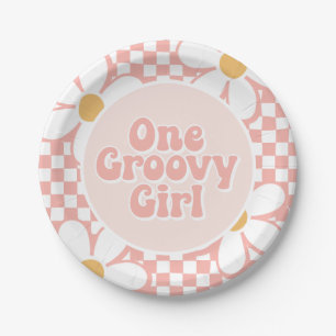 Assiettes En Carton Une fille Super Pink Daisy Checker