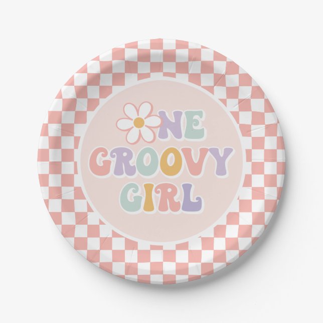 Assiettes En Carton Une fille Super Pink Daisy Checker (Devant)