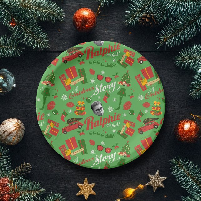 Assiettes En Carton Une histoire de Noël Motif d'icône verte (Plate on table)