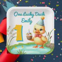 Une Lucky Duck Girl 1er Anniversaire Plaque papier