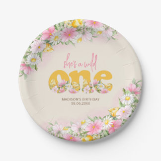 Assiettes En Carton Une moutarde sauvage et Fleur sauvage rose Anniver
