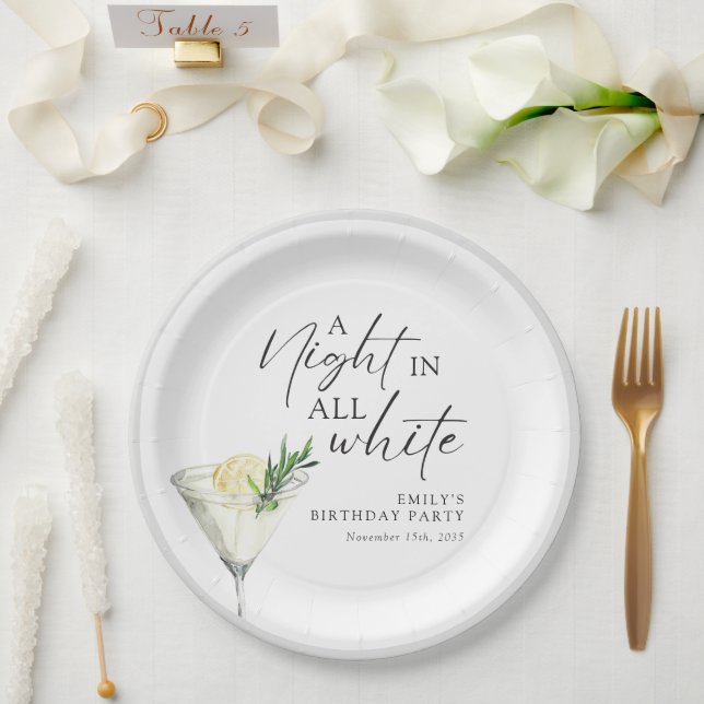 Assiettes En Carton Une nuit dans tout Anniversaire Blanc (Mariage)