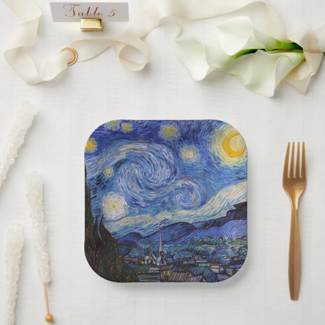 Assiettes En Carton Une nuit étoilée : Saint Remy par Vincent Van Gogh (Mariage)